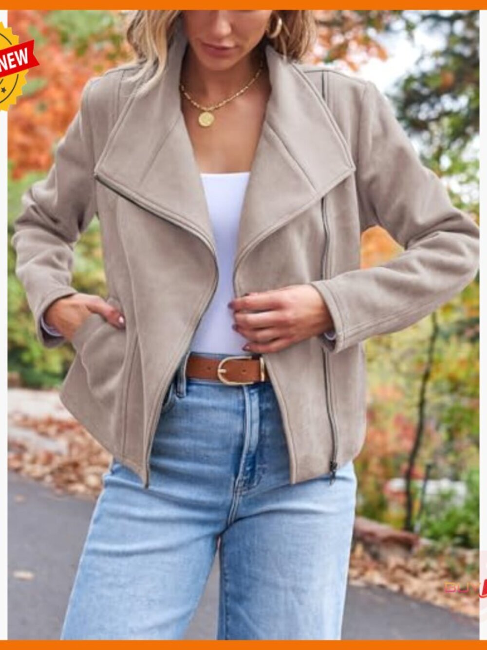Faux Suede Cropped Jacket Open Front Cardigan Style Leather Look - Picture 3 of 5